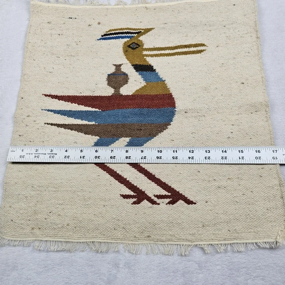Vtg Hand Woven South American Ecuadorian Roadrunner Wall Hanging Tapestry Native
